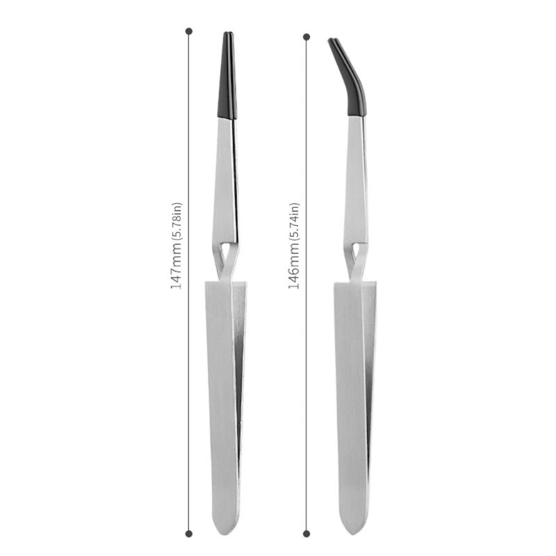 2Pcs Reverse Tweezers Stainless Steel Tweezers with Rubber Tip Comfortable Handle Tweezer Tongs for Repairing