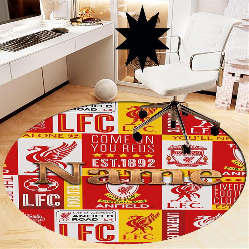 Custom Name Liverpool Football Club Printed Round Rug Carpet Chair Rug Area Rug Entryway Doormats,for Office Chair Living Room Bedroom Kitchen Room.
