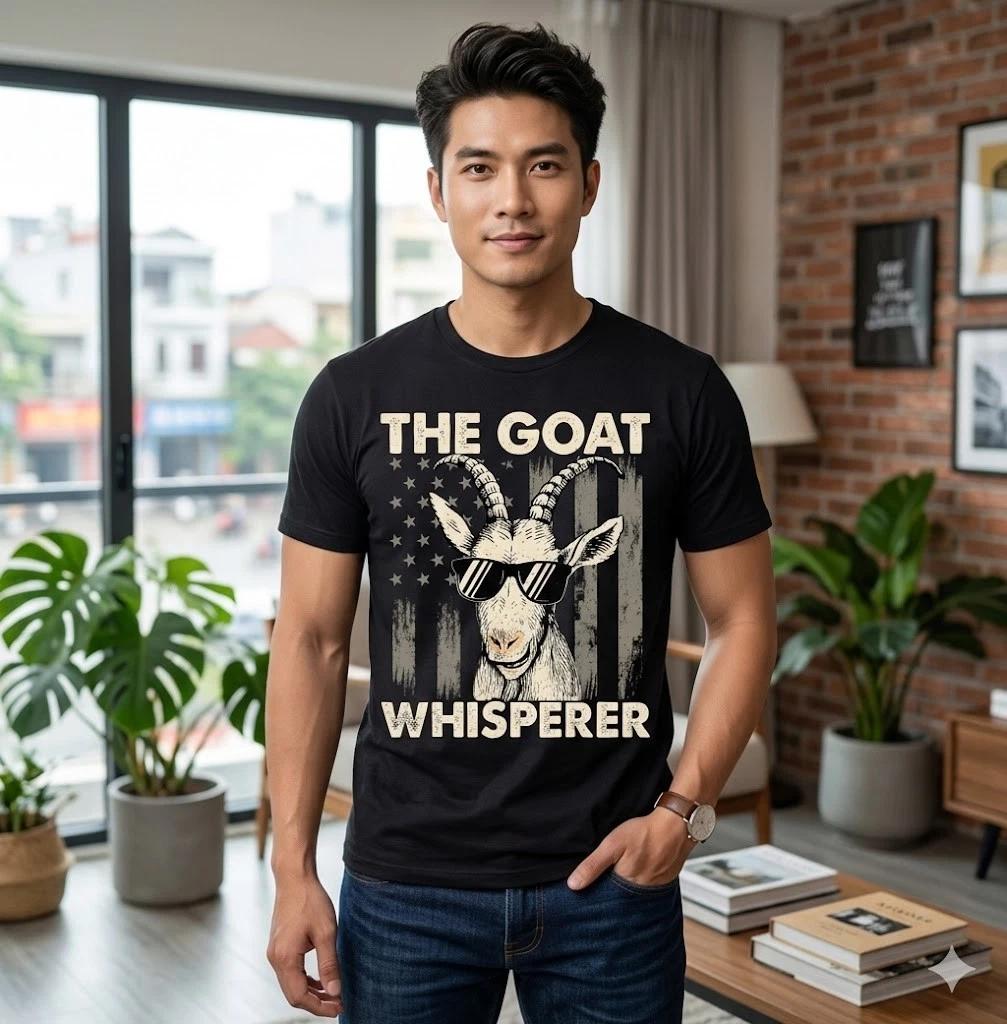 Men's and Women's T-shirts The Goat Whisperer USA Flag Funny Farm Animal Lover
