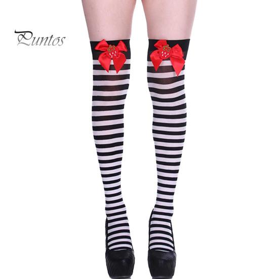 1 пара рождественских чулок в полоску с цветными блоками в стиле ретро, яркий цветной бант, нескользящие, обтягивающие, для выступлений, косплей, мини-платье, юбка, длинные носки
