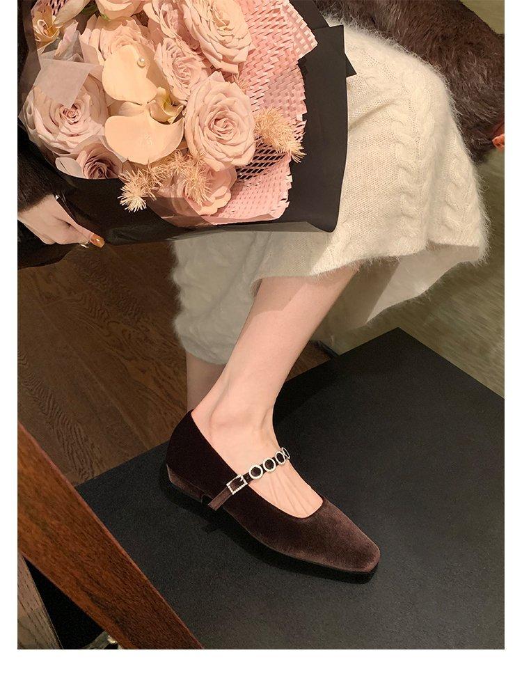 Винтажные французские туфли Мэри Джейн из замши с квадратной головкой, толстым каблуком и замшевым узором в виде ромба