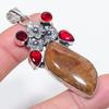 Natural Bloodstone, Garnet 925 Sterling Silver Jewelry Pendant 2.48" E8W52