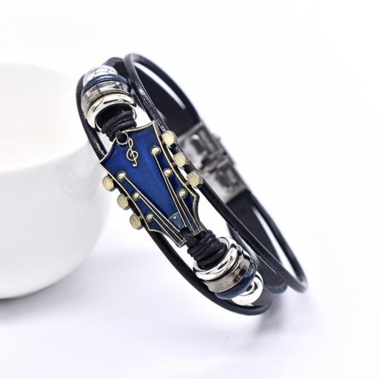 Плетеный браслет-гитара из цинкового сплава с регулируемой пряжкой, ручная плетеная искусственная кожа, 3 слоя
