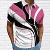 Men's Shirt Polo Casual Zip Short Sleeve Fashion Casual Zipper Summer Spring Regular Fit 3D Pink Lines Print Shirt