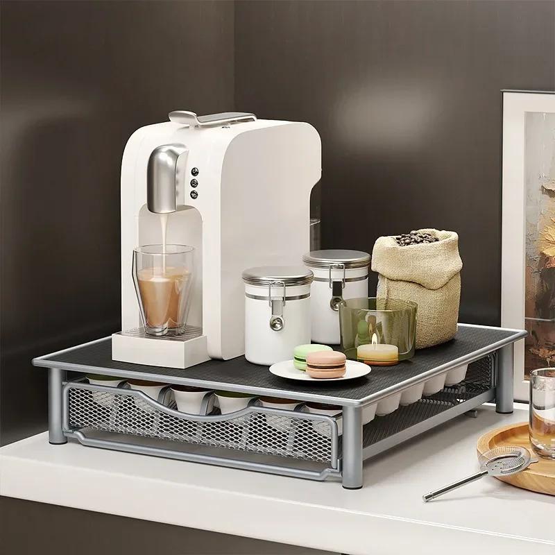 Подставка для хранения кофейных капсул, выдвижной ящик для хранения из углеродистой стали, основание для кофемашины, полка для хранения, настольный ящик для хранения чайных пакетиков
