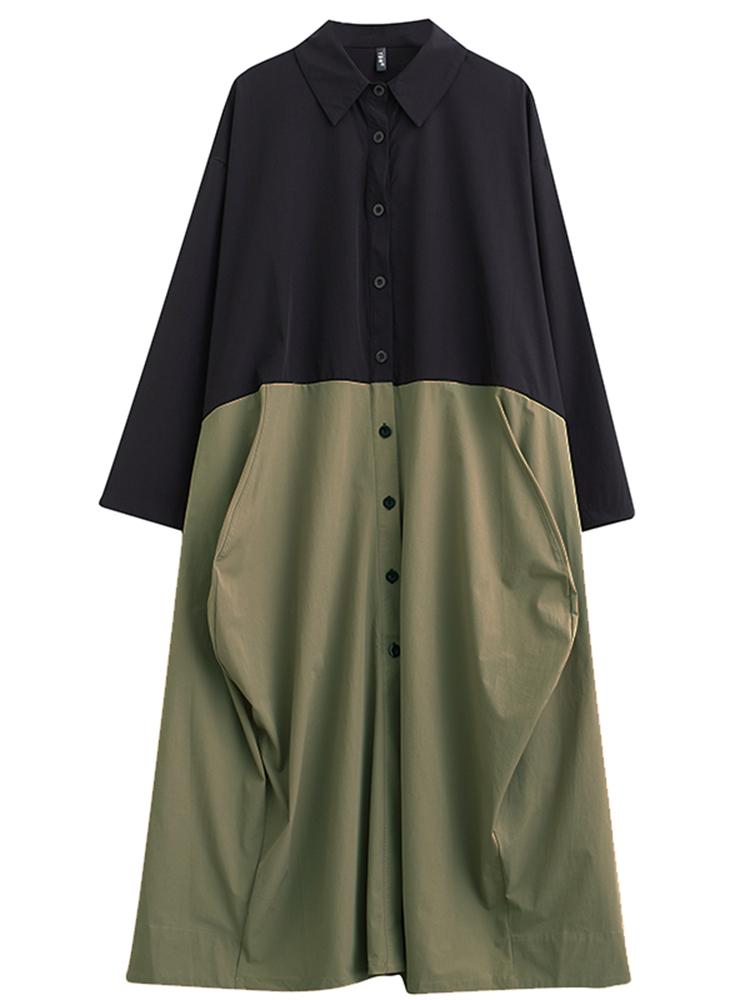 Xitao Повседневное однобортное платье А-силуэта с длинными рукавами, однотонное GMM1023