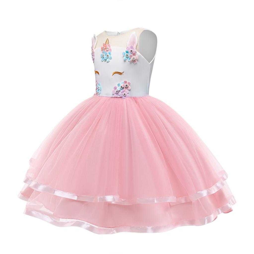 Unicorn Tutu Dress Kids Princess Costume Halloween Carnival Tutu Skirt Girls 130cm Pink 7-8 Years Cotton Holiday Party Dress AmzBarley®