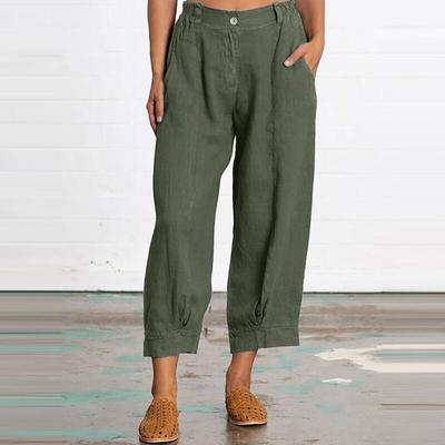 Весна-лето Винтажные хлопковые льняные брюки Повседневные свободные модные однотонные брюки с карманами Женские брюки длиной до щиколотки 26259