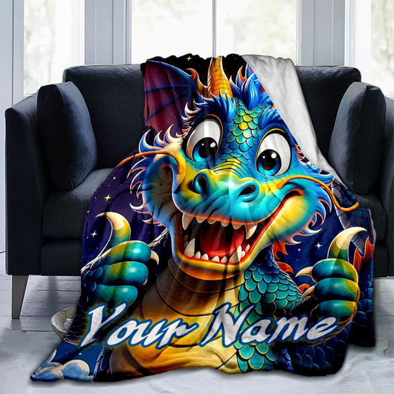 1PC Custom Name Dragon Artwork flannel blanket versatile,all-season throw suitable for the living room,bedroom,camping,travel,and gift