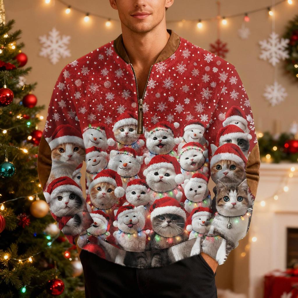 Мужские рождественские толстовки на молнии, рождественские пуловеры с воротником-стойкой