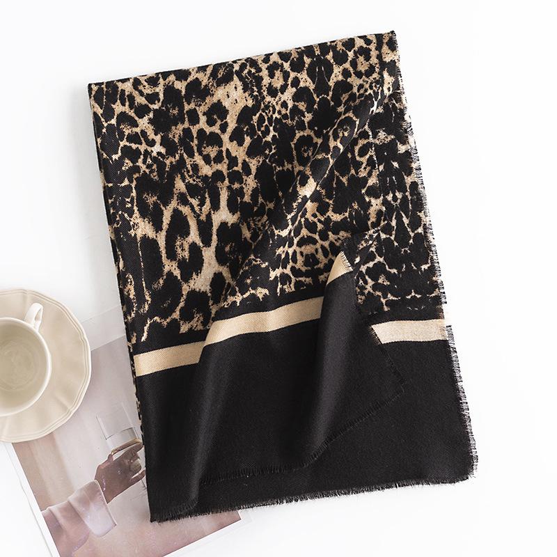 New Leopard Print Women's Scarf High End Soft and Warm Imitation Cashmere Printed Tassel Scarf Dual Use Shawl