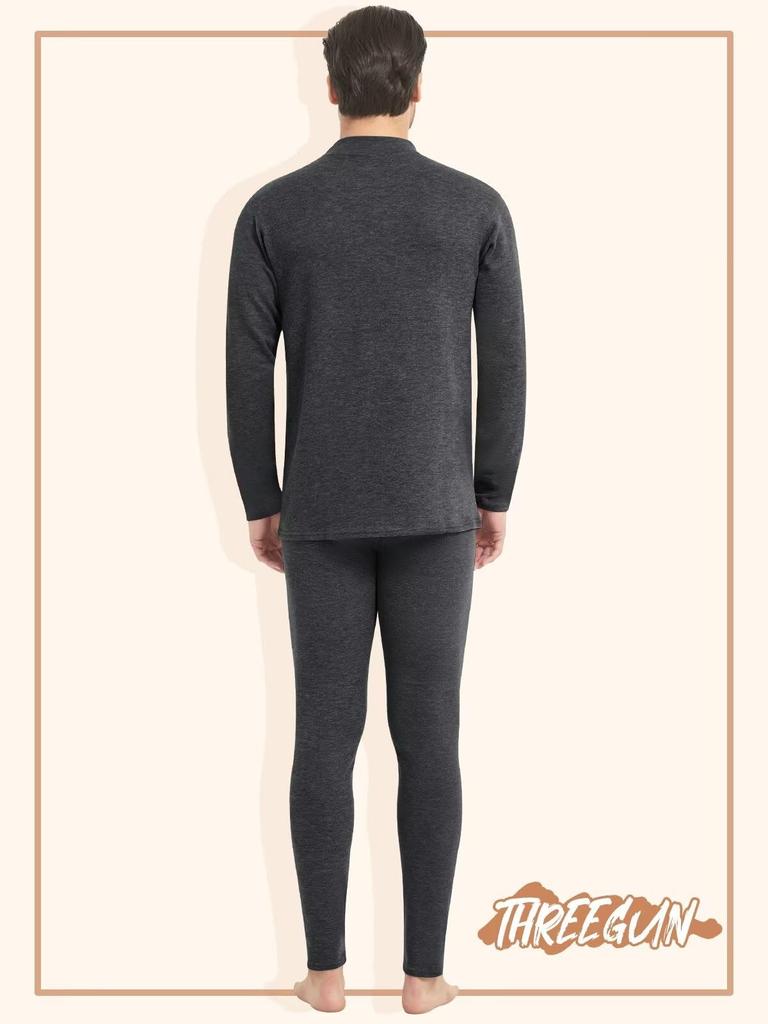 THREEGUN Теплое термобелье Высокая теплоизоляция Холодная погода Передний шелк и шерсть Размер Мужской комплект, Горловина, С флисовой подкладкой, Термобелье, Heattech, Защита, Отверстие,