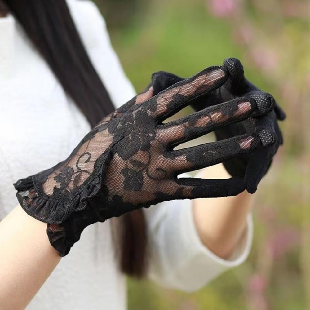 Hollow Touch Screen Gloves Lace Mesh Short Thin Gloves Elegant Sunscreen Gloves Driving UV Gloves