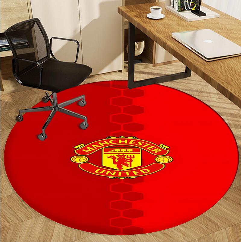 Manchester Football Pattern Round Rug, Indoor/Outdoor Mat, for Picnic, Gameroom, Bedroom, Office, Living Room, Home Decor Carpet, Birthday Gift
