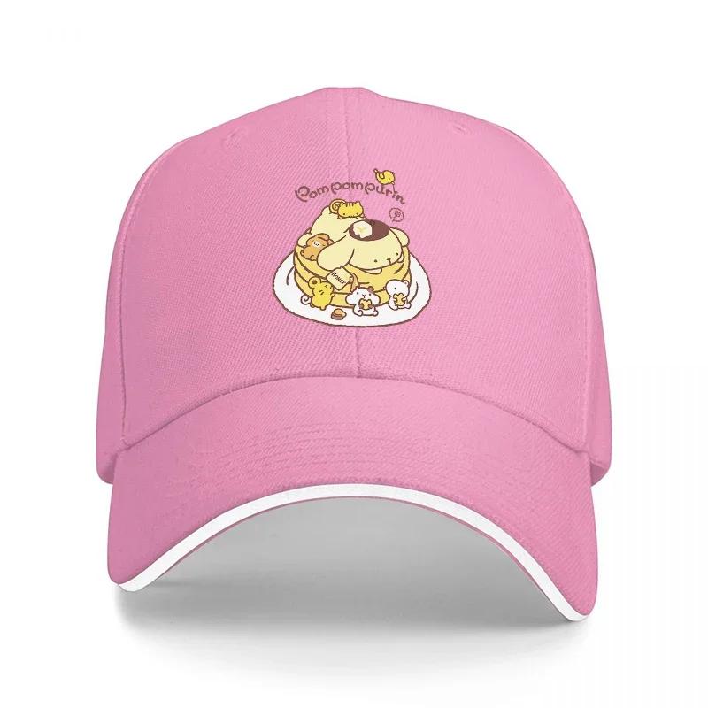 Pancake Cat Baseball Cap Featuring Adorable Cartoon Character with Honey and Flowers Design on Black Hat with White Trim