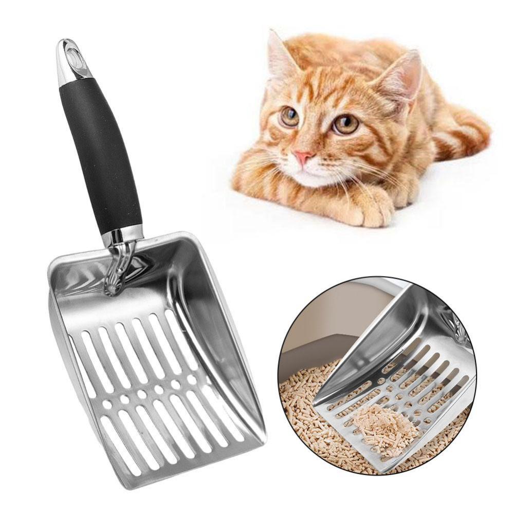 Dog Cat Clean Feces Supplies Stainless Steel Shovel Cat Litter Scoop Reduces Dust Metal Long Handle Scoop Pet Cleanning Tools