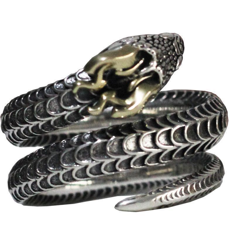 Snake Ring Male Dragon Snake Ring with Horns Live Mouth Multi-circle Ring Adjustable Retro Ethnic Style Zodiac