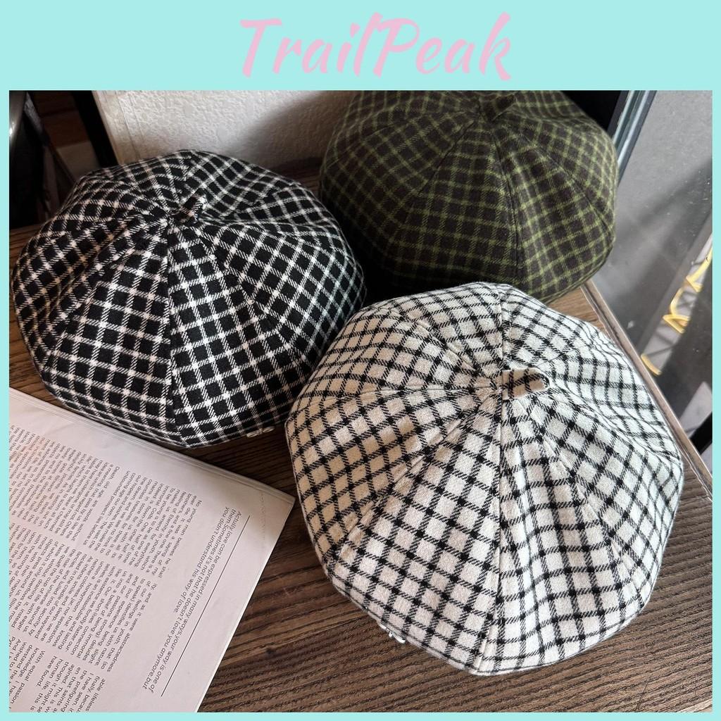 Color Clashing Grid Artistic Vintage Beret Hat Geometric Elements Women Spring
