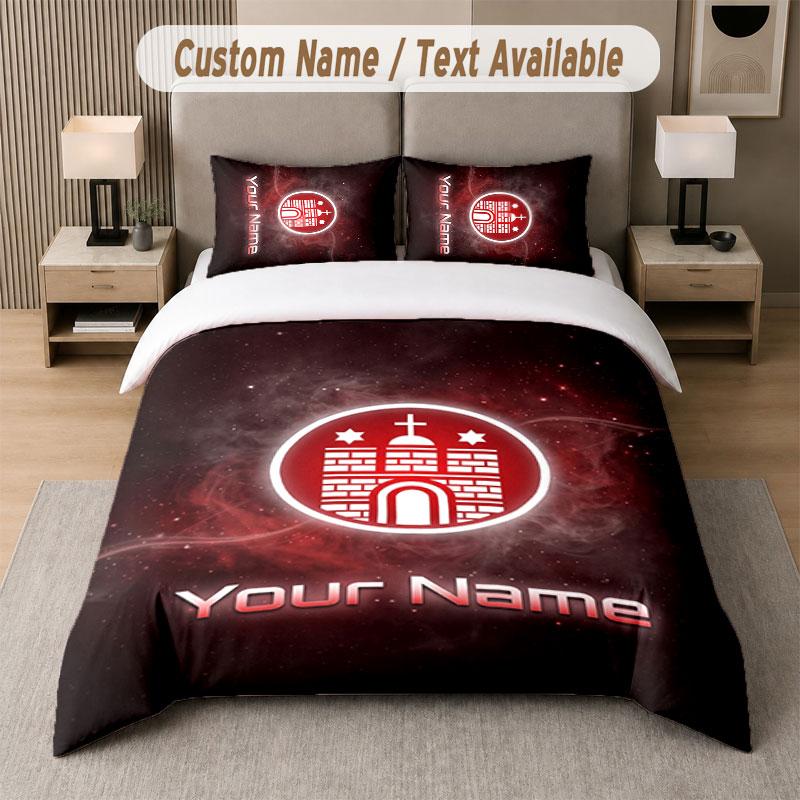 Custom Bedding Set FC St. Pauli Pattern, Print Name Text 1 Duvet Cover plus 2 Pillowcases Home Textile
