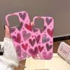 Trendy Love Heart Leopard Glitter Pink Phone Case for IPhone 13 14 15 16 17 Pro Max 15pro Shockproof Soft  Bling Cover