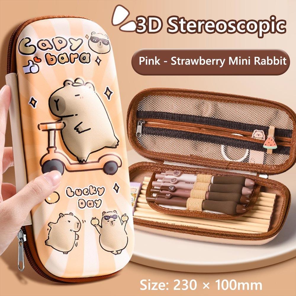 Large Capacity Pencil Case Drop Resistant Capybara/Panda/Astronaut Stationery Box Waterproof Multi-functional
