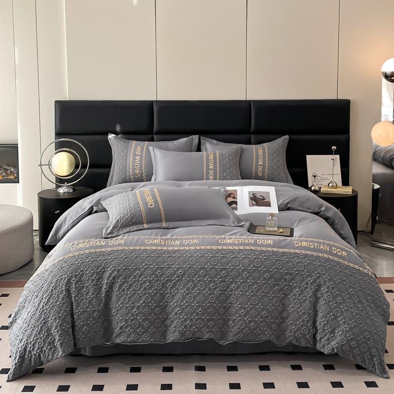 Комплект из четырех предметов из стираного шелкового рельефа с жаккардовым узором Tencel, простыня, пододеяльник