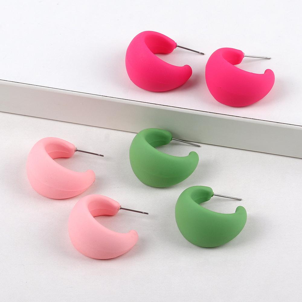 New Korean Multicolored Wide C-Shape Acrylic Hoop Earrings 3 Pair/Set Neon Geometric Moon Earrings Statement Jewelry for Women