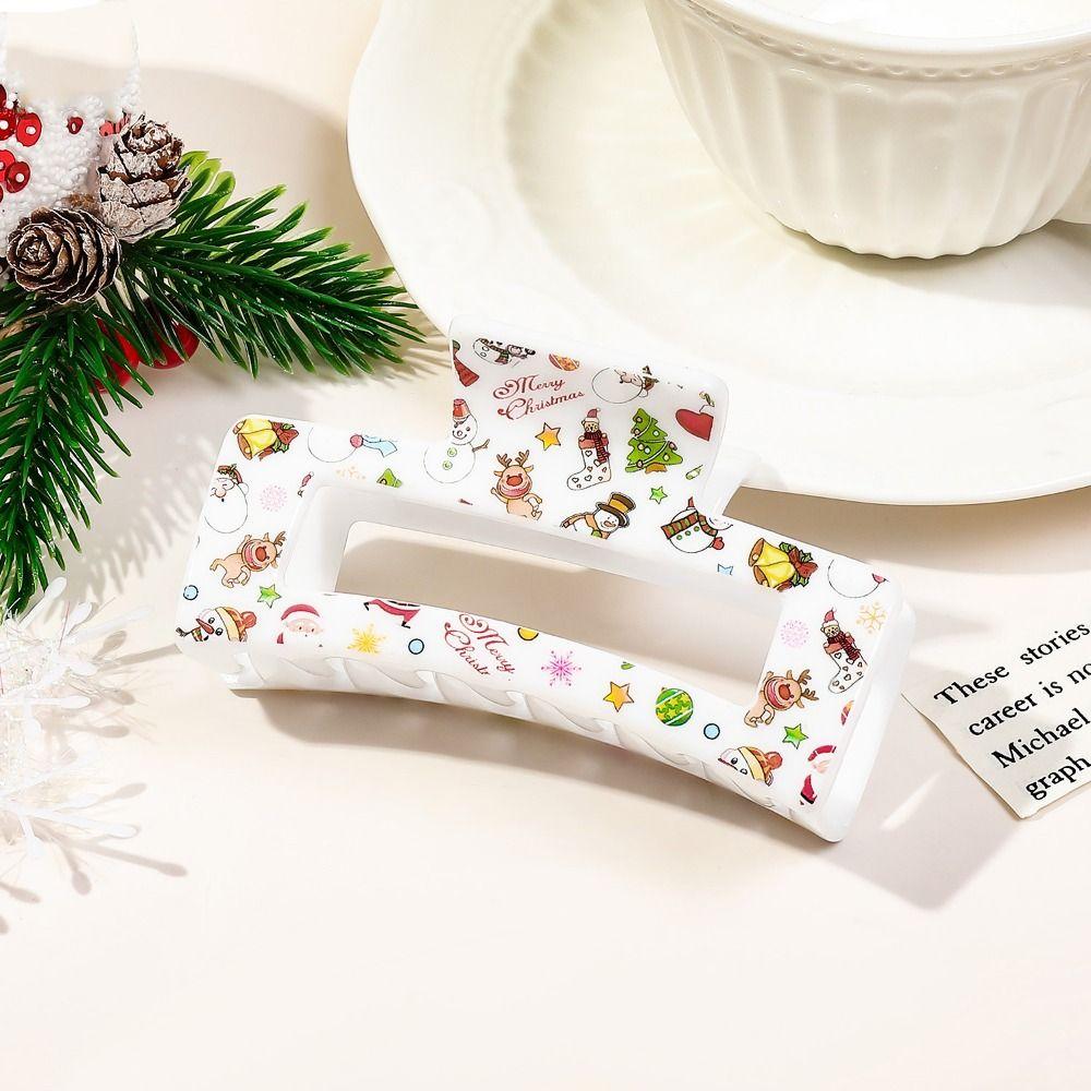 Acrylic Christmas Hair Clip Elk Christmas Tree Print Women Headwear Cute Ponytail Hairpin