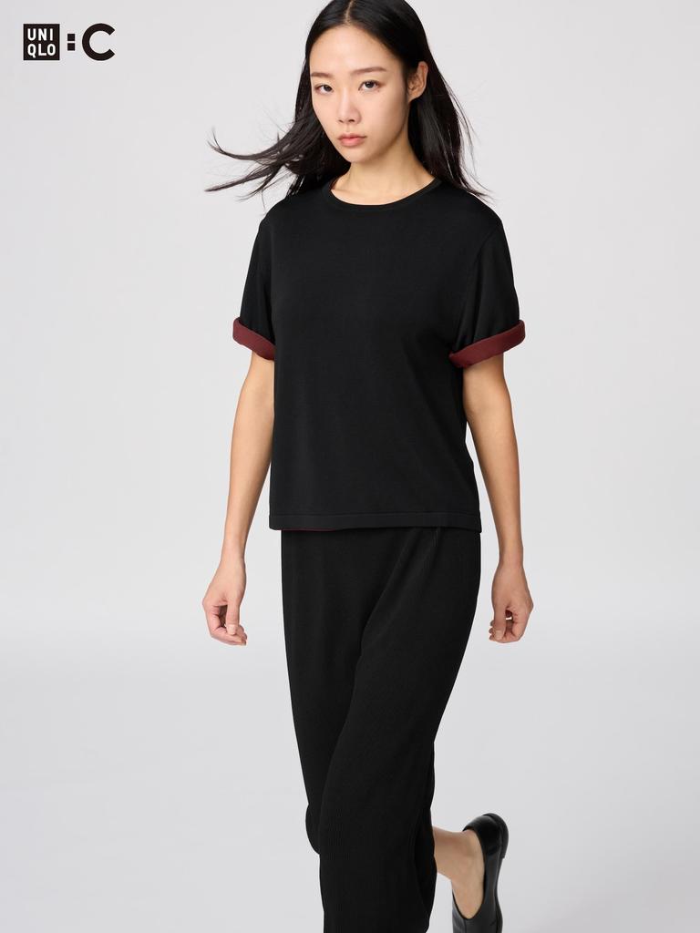 Uniqlo Японская Коробчатая Вязаная Футболка Моющаяся