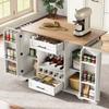 Kitchen Cart with Folding Worktop, Kitchen Island On Wheels with Wine Rack, Glass Holder, Spice Rack & Towel Holder, 120x45/70x92cm, White