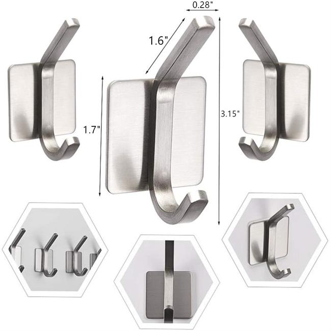 Self-Adhesive Towel Hooks Heavy Duty Stainless Steel Bathroom Hook for Robe Coat Hat