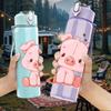 1PC Cute Pink Piglet 750ml Color Plastic Sports Water Bottle Leakproof Flip Straw Lid Suitable for Sports Office Home Use