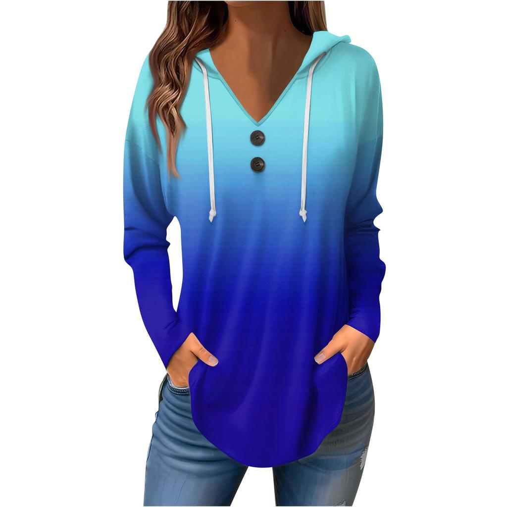 Женские повседневные модные однотонные толстовки с капюшоном на пуговицах и длинными рукавами с V-образным вырезом