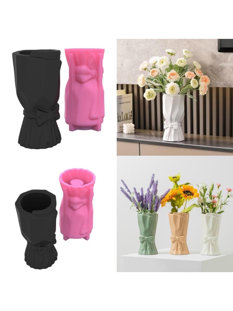 Формы для ваз для цветов с бантом, форма для цемента, силиконовый материал для ручного изготовления цветочных горшков для сочных растений
