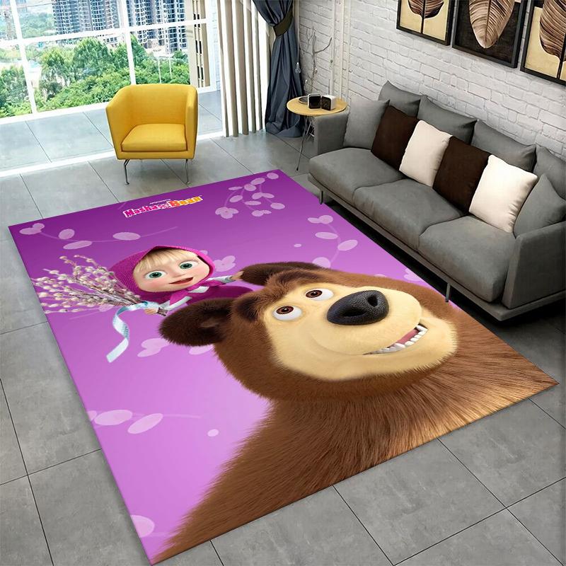 Cartoon Cute M-Masha Bear Non-Slip Area Rug for Living Room,Bedroom,Playroom,Soft Carpet Floor Mat Home Decor Rug Kids Room