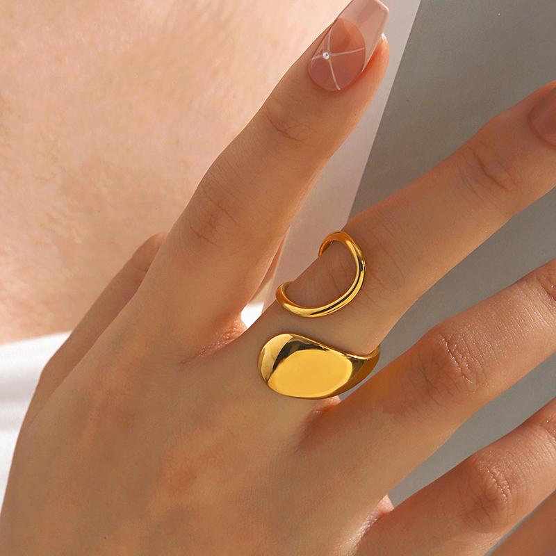 Stainless Steel Chunky Smooth Rings for Women Geometry Creative Hollow Water Drop Shape Rings Jewelry Gifts