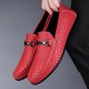 Летние мужские мокасины из натуральной кожи, дышащие туфли на плоской подошве, мужская повседневная обувь, мокасины, легкие туфли для вождения, красные свадебные туфли