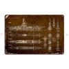 Submarine Blueprint Metal Plaque Poster Wall Plaque Garage Decoration Design Living Room Rusty Tin Sign Poster