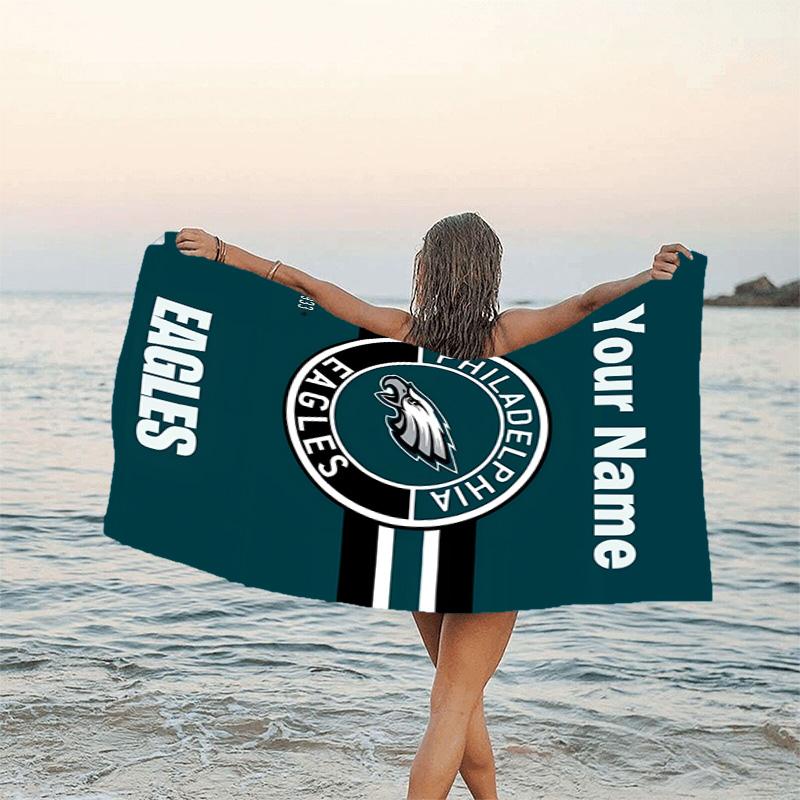 1pc Fashion Cool Eagle Logo2 Beach Towel with Custom Name, Beach/Swimming/Bath/Picnic/Camping Towel, Suitable for Seaside Beaches