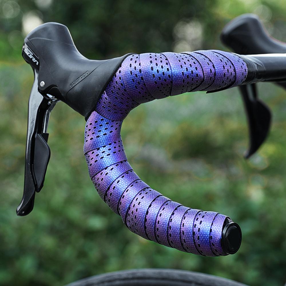 Градиентный фиолетовый ремень на руль шоссейного велосипеда, лента на руль велосипеда, дышащая, противоскользящая, водонепроницаемая, амортизаторная лента из ЭВА, перфорированный ремень на руль
