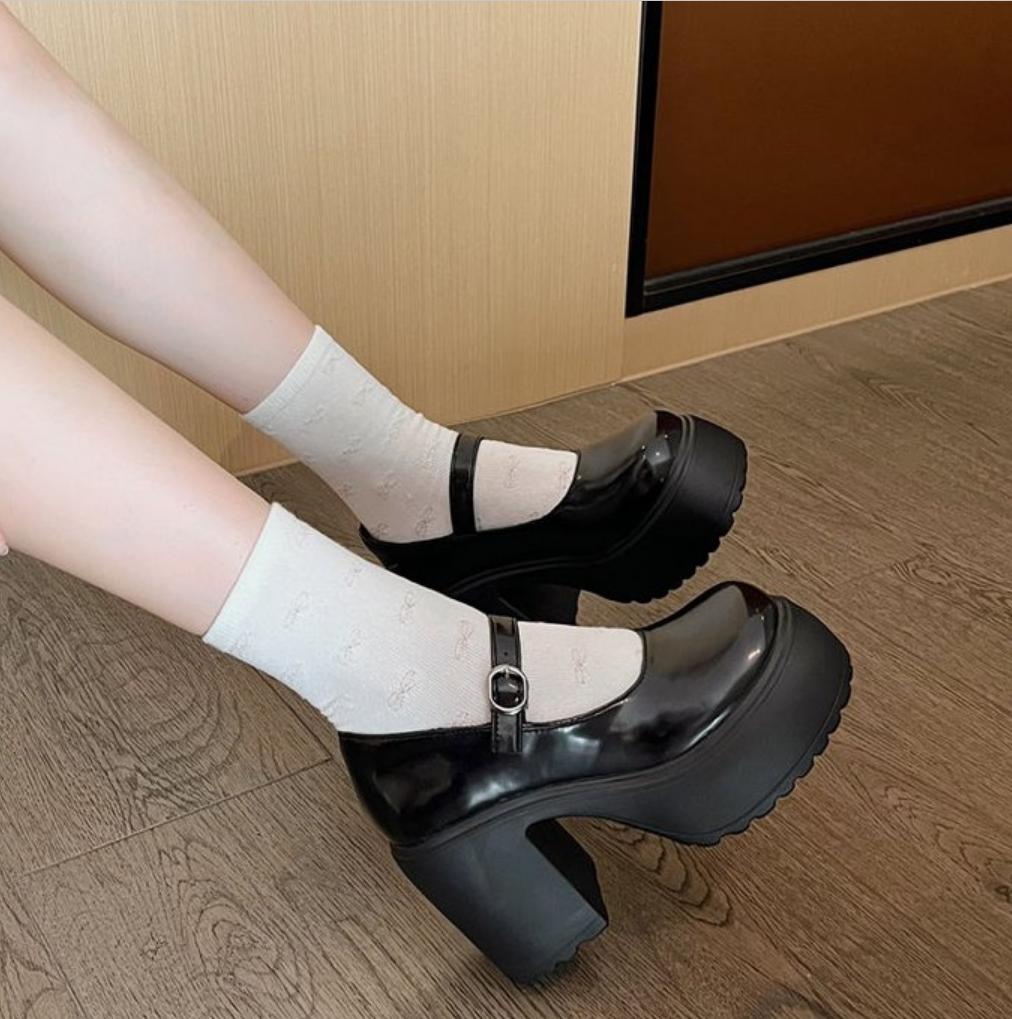 Женские туфли на массивной платформе и высоком каблуке 2025 Весна ПУ Кожа Ремешок на щиколотке Mary Jane Туфли Женские Белые Lolita Обувь на толстом каблуке