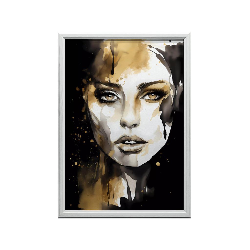 Portret Kobiety - Czerń I Złoto Portret Kobiety - Czerń I Złoto, 30X40 Cm, Rama Aluminiowa Czarna, Papier Matowy 230 Gsm