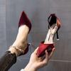 One-word Single Shoes 2025 Autumn New Women's Shoes Red Temperament Banquet Etiquette Pointed High Heels Wedding Shoes Women's Tide
