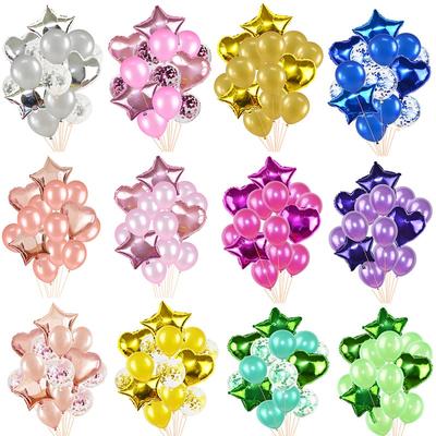 14 шт. / Компл. 18 дюймов сердце звезда фольга шары 12 дюймов латексное конфетти гелиевый воздушный шар многоцветный день рождения