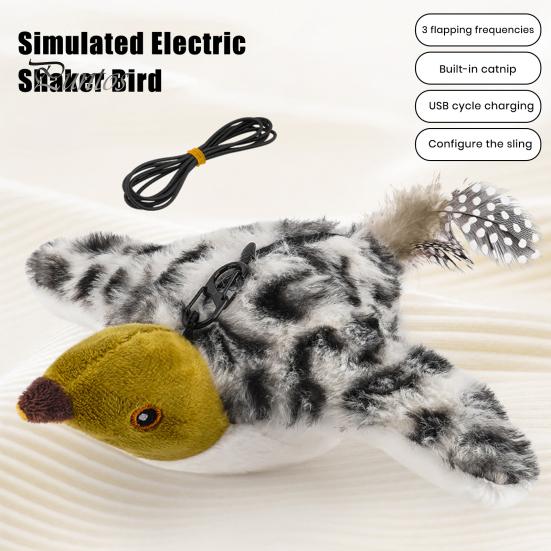 Игрушка для кошек USB перезаряжаемая электрическая имитация птицы с кошачьей мятой плюшевая летающая птица с реалистичным щебетанием для упражнений для котят