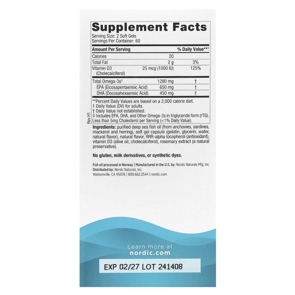 Nordic Naturals Ultimate Omega®-D3, Lemon Flavor, 120 Softgels