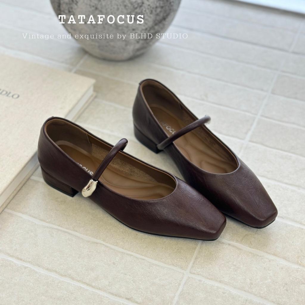 Французские ретро простые туфли Мэри Джейн женские 2025 осень новые с мелким вырезом на одном ремешке с маленьким квадратным носком показывающие ступни маленькие одинарные туфли