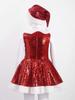 Kids Girls Christmas Party Dance Performance Costume Sleeveless Sequins Dress with Hat Set