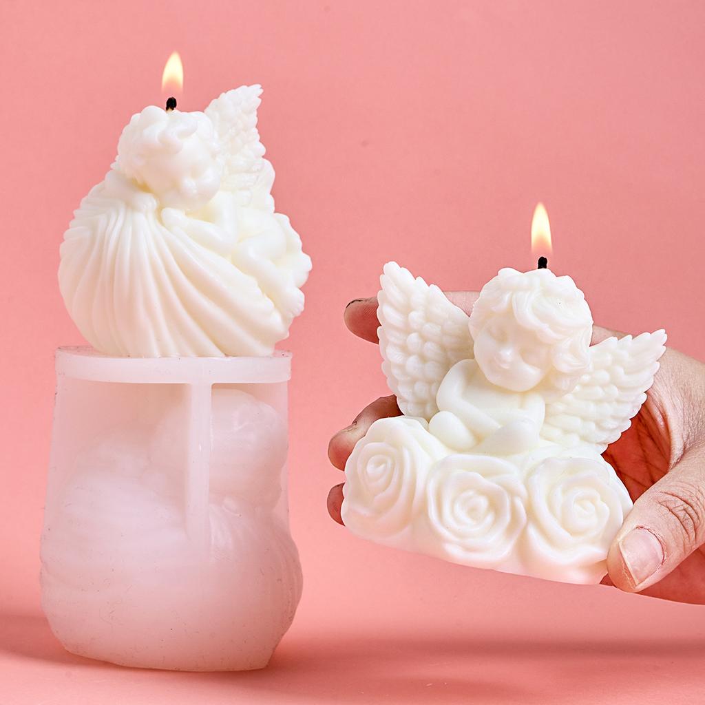 3D Cute DIY Flower Angel Candle Silicone Mold Easter Wing Boy Angel Scented Candle Mould Shell Angel Concrete Cement Gypsum Mold
