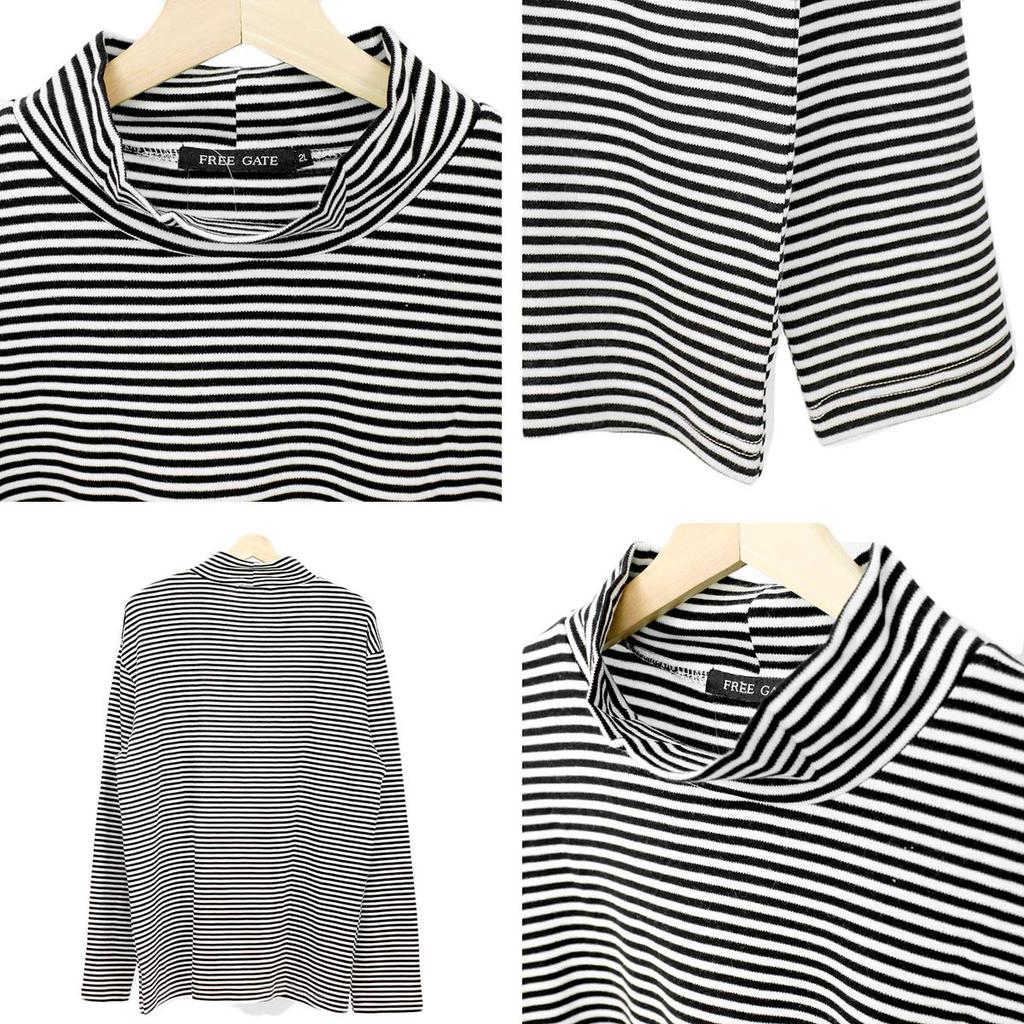 One Colors Men's Long Sleeve T-Shirt, Solid Color, Striped, Ribbed, High Neck, Size 4L, Black